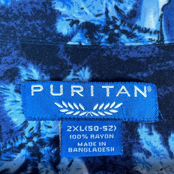 Puritan 100% Rayon "Moonlight Chevy" Print Front Pocket Hawaiian Camp Shirt 2XL - Picture 13 of 13